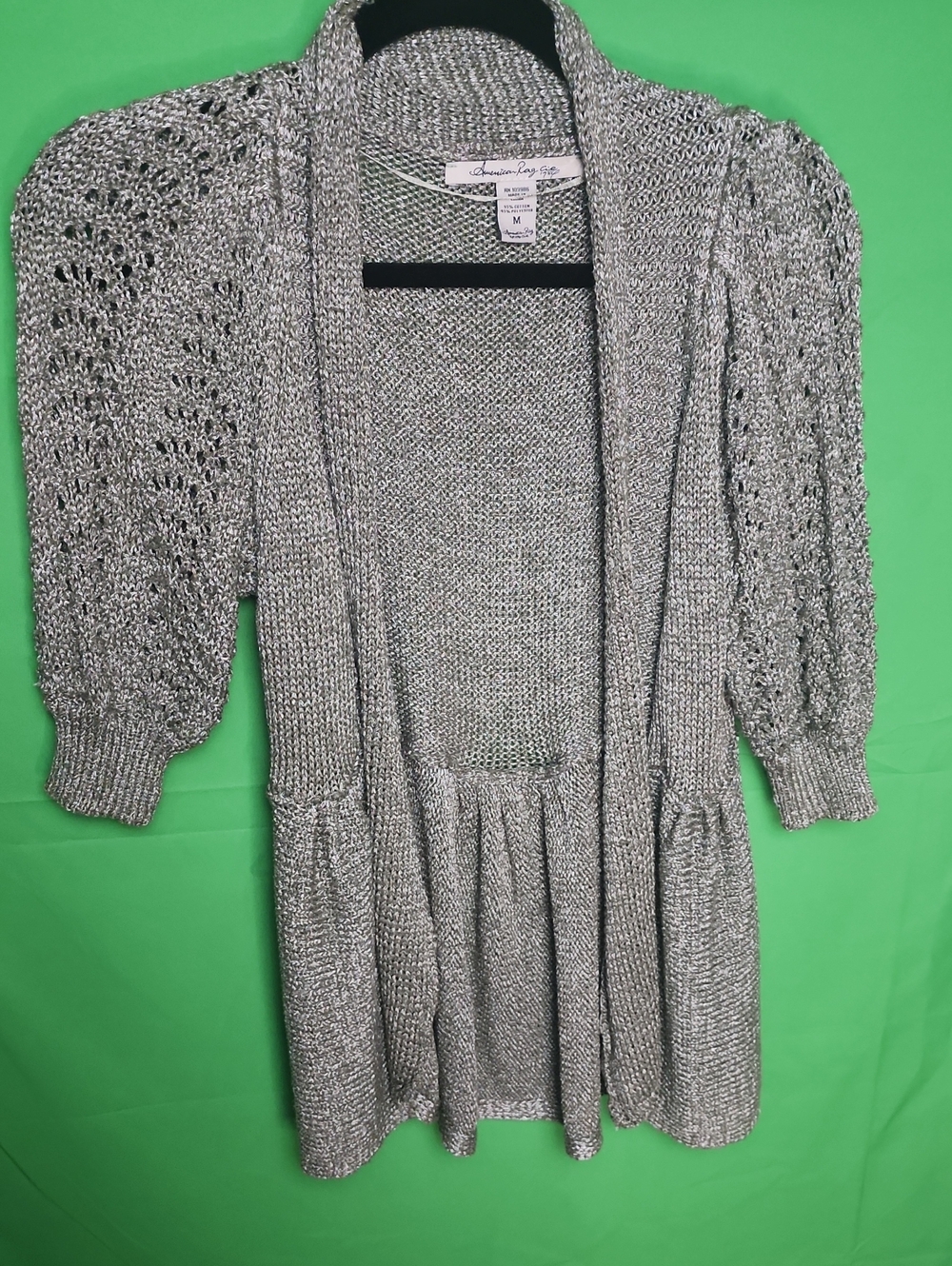 American Rag Cie Gray Marled Open Front Cardigan Sweater Boho Cottage Size M